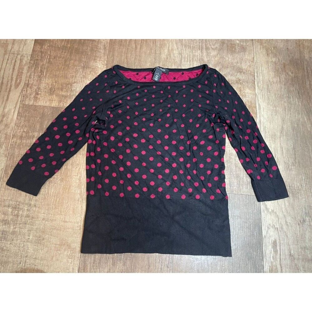 White House Black Market Sweater Womens Small Black Polka Dots Long Sleeve Knit